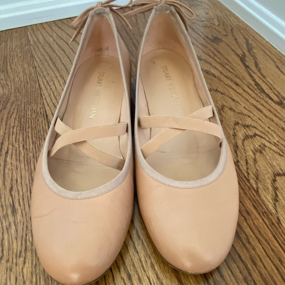 Stuart Weitzman Women's All Leather Tan Ballet Flats